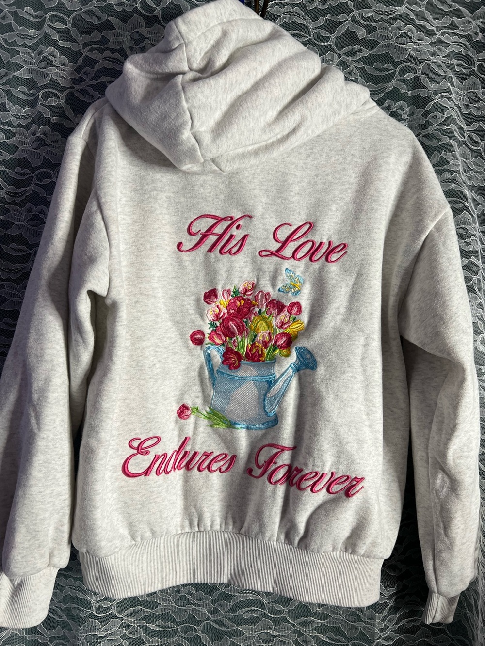 Altar’d State His Love Endures Forever Embroidered Oversized Gray Hoodie Small